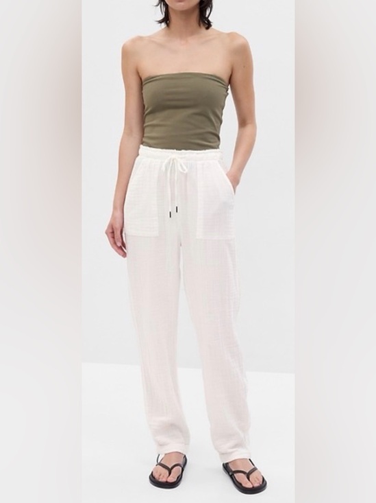 GAP Pants - Women’s Drawstring Linen-Blend Pants in White